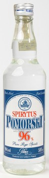 Spirytus 96% Żytni 500 ml wyprodukowana przez Szczecińska Wytwórnia Wódek „Polmos” SA w Szczecinie